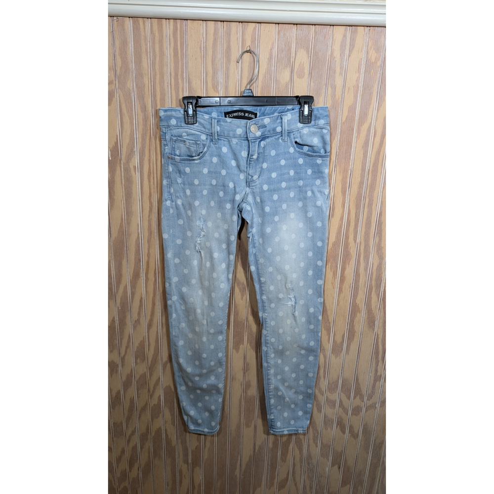 NWOT Women's Express Jeans Size 4 Blue Polka Dot Ankle Leggings